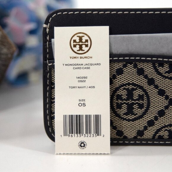 Tory Burch Navy T Monogram Jacquard Logo Card Case Mini Wallet NWT - Picture 4 of 7